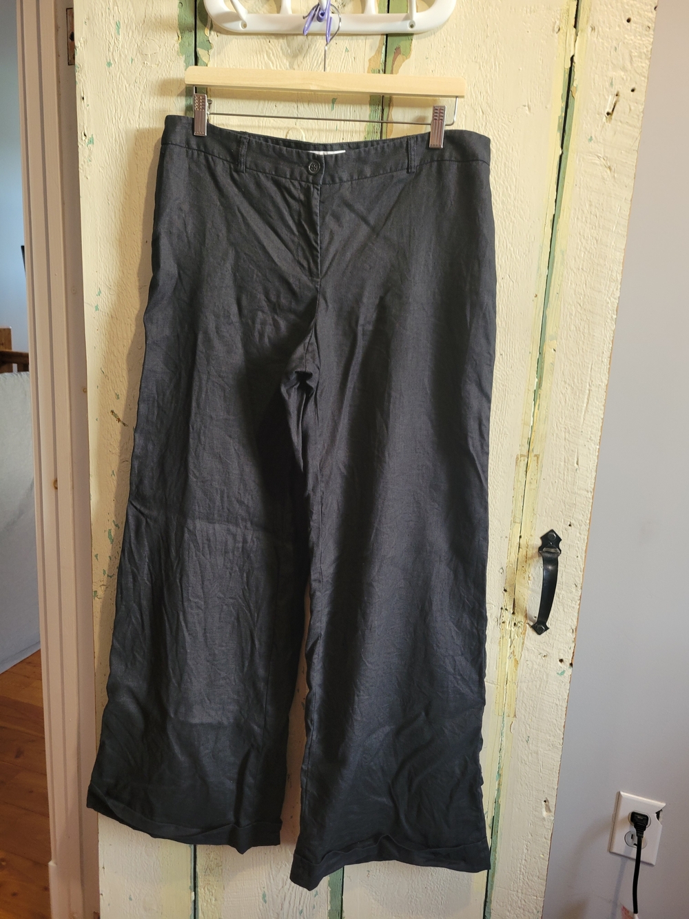 100% Linen Michael Kors Black Wide-Leg Women's Pants
